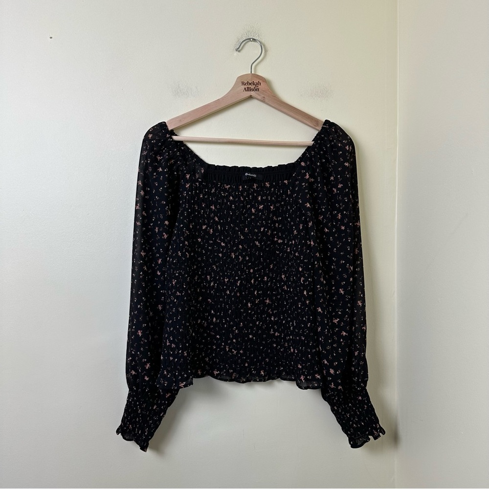 (Re)sourced Georgette Lucie Bubble-Sleeve Smocked Top in Stem Scatter Size Small - Picture 6 of 13